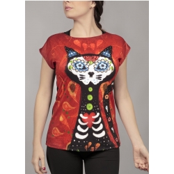 BLUSA OVAL CALAVERA GATUNA ROJO